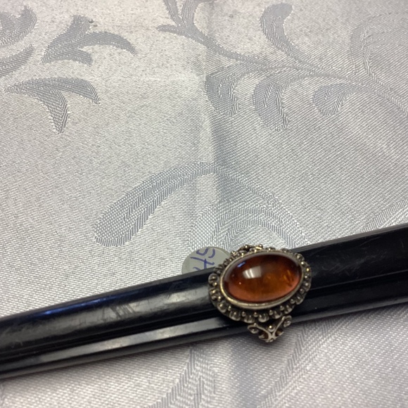 Amber sterling Victorian style ring size 5 stunning setting - Picture 3 of 15